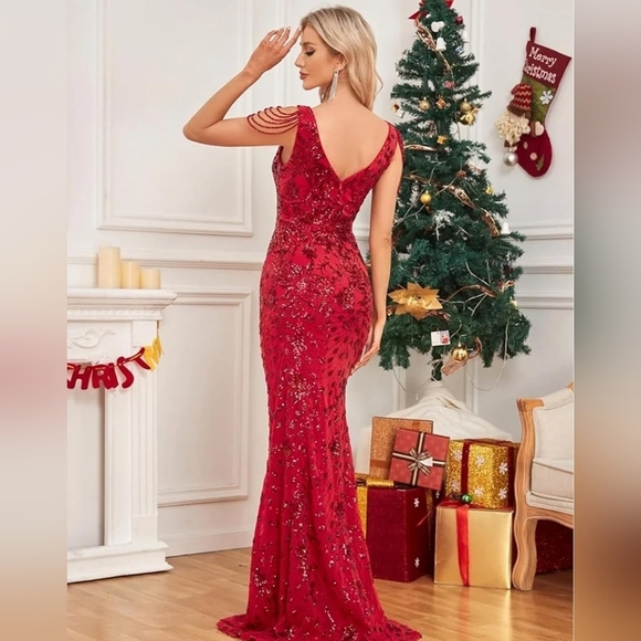 Stunning Scarlet Beaded Prom Dress - Picture 7 of 16
